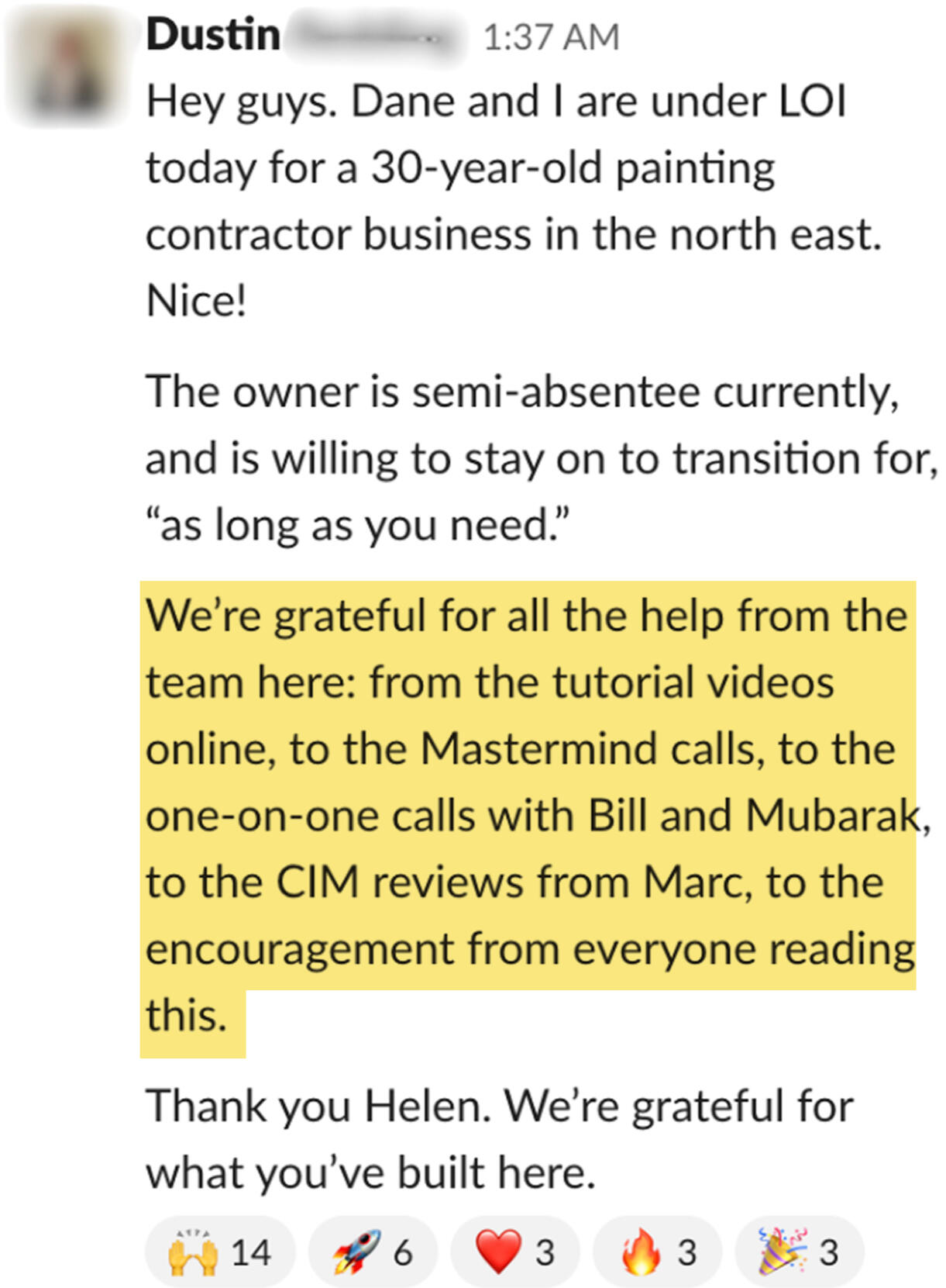 Dustin testimonial
